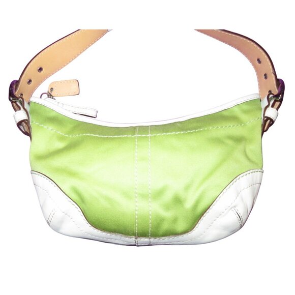 Coach 2005 Vintage Soho White Leather & Green Sateen Shoulder Bag - Picture 2 of 10